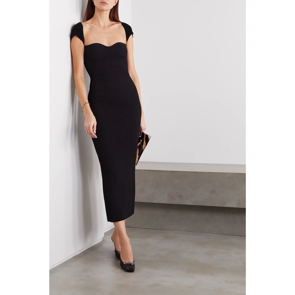Khaite Allegra black sweetheart knit midi dress XS